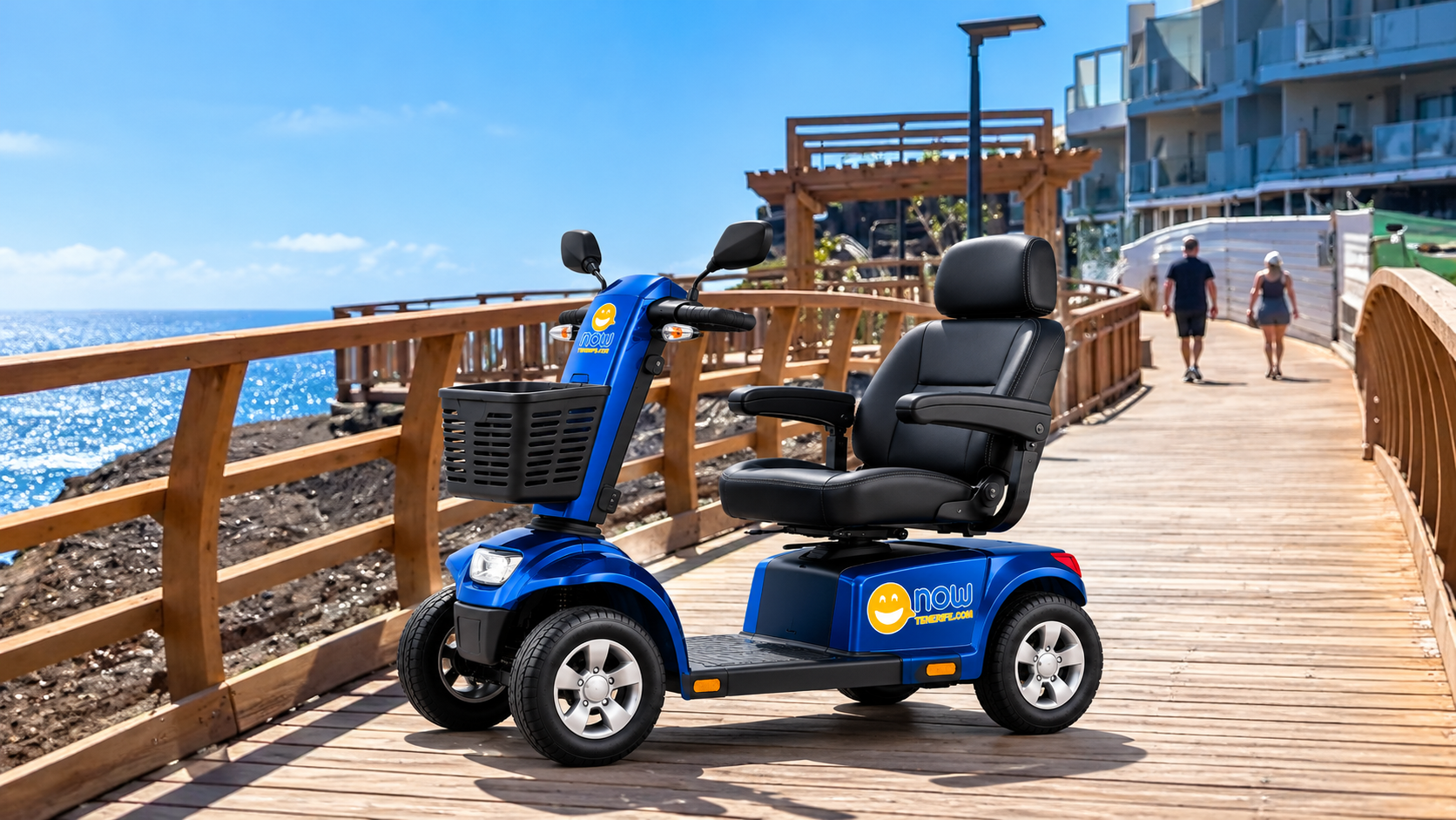 Blue mobility scooter by the seaside in Tenerife